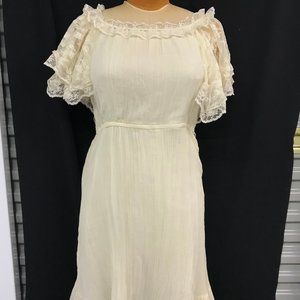 Ivory Peasant Inspired Dress with Lace Detailing